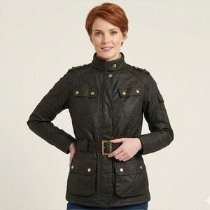 NWT Barbour International Vanier Black Streak Waxed Cotton Slim Moto Jacket 6